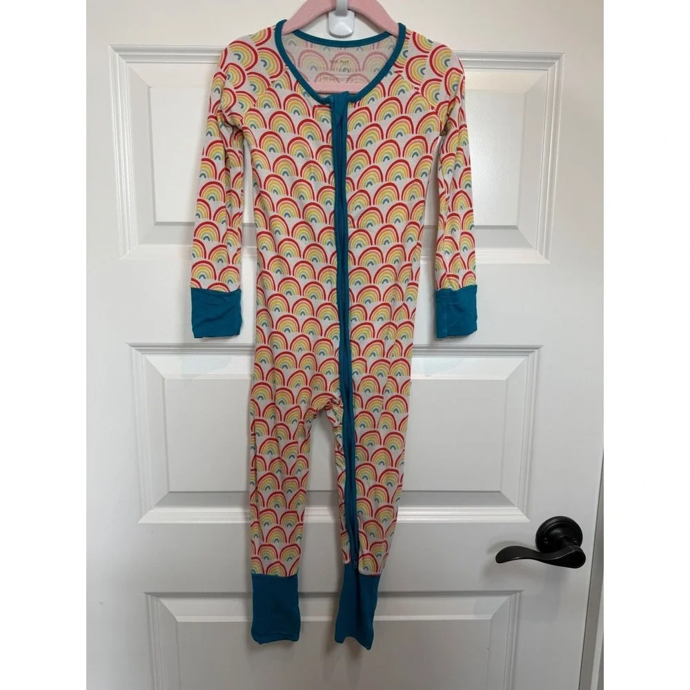 34.Little Sleepies Rainbow Bamboo Zippy Pajamas 18-24 Months Teal Trim LS